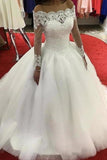 2024 Boat Neck Long Sleeves Wedding Dresses Ball Gown Tulle P3CP8JPR