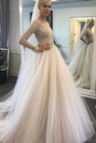 2024 Long Sleeves Bateau Wedding Dresses Tulle A Line With PFK1S8Y2