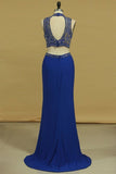 2024 Two Pieces Column Prom Dresses High Neck With P8XQCQGS