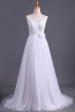 2024 Straps A Line Wedding Dress Court Train Tulle With Applique & PQHJFCDX