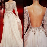 Long Sleeves Charming Floor-length Backless Cocktail Evening Long Prom Dresses Online
