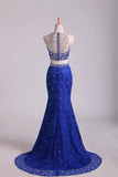 2024 Two-Piece Scoop Mermaid Prom Dresses With Beading Lace Dark P439BZHQ