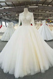 2024 Ball Gown Wedding Dresses High Neck Long Sleeves Royal Train PSLQNXCE