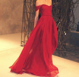 Charming A-Line Off-the-Shoulder Floor Length Red Prom/Evening Dress with Ruched