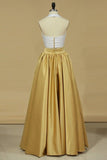 2024 Bicolor Two-Piece Halter A Line Prom Dresses Satin PX9L4MHG