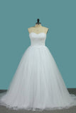 2024 Sweetheart Tulle A Line Wedding Dresses With Applique And P44KZS87