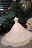 2024 Awesome Floral Wedding Dress Shiny Tulle Scoop Lace Up With Beads PG3MNYGG