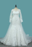 2024 Tulle Long Sleeves Mermaid Wedding Dresses With Applique P4KD7MM9