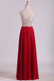 2024 A Line V Neck Prom Dresses Chiffon With Beads And Slit Sweep PJNRS77G