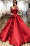 Red Ball Gown Off the Shoulder V Neck Satin Prom Dresses, Evening STK20432