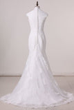 2024 Mermaid V Neck Wedding Dresses Tulle With Applique And Sash P3P818HQ