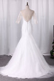 2024 Sexy Mermaid Wedding Dresses Scoop Half Sleeves Tulle With PZQLCMGD