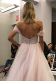 A Line Sweetheart Beaded Off the Shoulder Pink Long Prom Dresses Wedding Dress