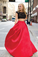 Charming Red And Black Two Pieces Lace Floor Length Prom Dresses Evening Dresses