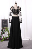 2024 Two-Piece Scoop Long Sleeves Prom Dresses A Line Chiffon PKH37NHC