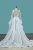 2024 Scoop Long Sleeves Tulle & Lace Mermaid With Applique Chapel Train PN95HHGG
