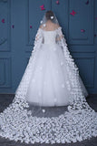 Long Tulle Ivory Wedding Veils with Hand Made Flowers, Wedding Veils STK15583