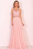 2022 Chiffon Halter Open Back Prom Dresses With Beads And Embroidery P8MGPL5X