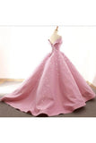 Ball Gown Off The Shoulder Satin Prom Dress With Appliques Long Quinceanera STKPDJZ6JB1