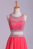 2024 Two-Piece Bateau Beaded Bodice Princess Prom Dress Pick Up Tulle Skirt PM2YXREA