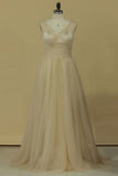 2024 A Line V Neck Open Back Bridesmaid Dresses Ruched Bodice Tulle Floor P5P97Y12