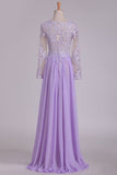 2022 Scoop Long Sleeves Prom Dresses With Applique And Beads A P7JFEGCP