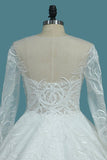 2024 A Line Scoop Long Sleeves Wedding Dresses Tulle With Applique P7ZP7Y6G
