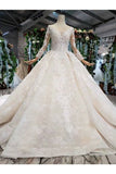 Ball Gown Wedding Dresses Scoop Long Sleeves Top Quality Appliques PMCL1367