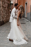 Rustic A Line Tulle Sweetheart Strapless Wedding Dresses, Sleeveless Beach Bridal Dresses STK15526