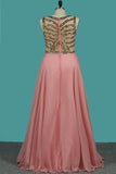 2024 A Line Scoop Chiffon Prom Dresses With Rhinestones See PJRS3555