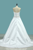 2024 Satin Wedding Dress Strapless A Line With Beads And PBCZHGCD