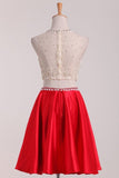 2024 New Arrival Scoop Beaded Bodice Homecoming Dresses A Line Satin Two PRLJTJ1L