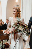 Simple Long Sleeve V Neck Chiffon Wedding Dresses, Lace V Back Beach Bridal Dresses STK15393