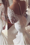 2024 Long Sleeves Satin Wedding Dresses Mermaid With Applique P2GQ4FKP