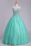 2024 Ball Gown Sweetheart Tulle Quinceanera Dresses Floor Length Lace P2MKNYYG