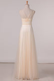 2024 Tulle V Neck Bridesmaid Dresses A Line With Ruffles PE8R1NNB