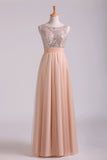 2022 Scoop Prom Dresses A Line Tulle With Beading PP5HYK2K