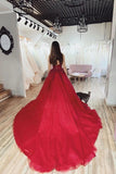 Ball Gown V Neck Spaghetti Straps Tulle Prom Dresses PGXA8M83