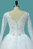 2024 Bateau Long Sleeves A Line Tulle Wedding Dresses With Applique P8EE41ME