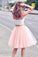 Simple Two Pieces A-line Scoop Spaghetti Straps Tulle Ruffles Short Homecoming Dresses