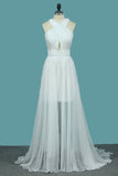 2024 V Neck Chiffon Prom Dresses Sheath With Beads And Slit P44N1MEE
