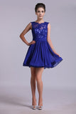 2024 Hot Selling Homecoming Dresses Scoop A-Line Short/Mini Chiffon Dark Royal P8RLJ966