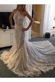 Halter Mermaid Lace Sleeveless Wedding Dress With STKP8XSP72Y