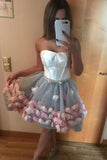 Cute Gray Strapless Tulle Homecoming Dresses with Flowers Short Sweet 16 Dresses STK14971