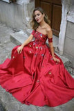 2024 Red Long Prom Dresses Strapless Floor-Length Satin Sexy PM8GBZRK