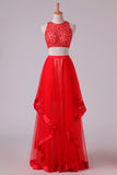 2024 Two Pieces Scoop Prom Dresses A Line Tulle Sweep PLMRRD1C