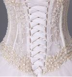 2024 Gorgeous Wedding Dresses A-Line Sweetheart See Through Floor-Length Tulle With Pearls Lace PKETCMDT