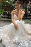 Tulle V Neck Embroidery Long Spaghetti Straps Wedding Dresses Bridal STKP8X6HDFG
