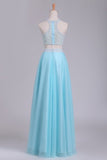 2024 Two Pieces Scoop Prom Dresses A Line Tulle With Beads P4G3QFGQ
