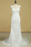 2024 Lace Wedding Dresses Sheath V-Neck Court Train Beaded P5JJ3G9M